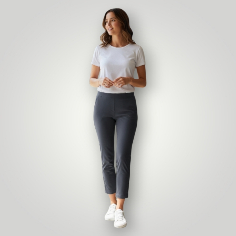IC by Connie K Womens Small Gray‎ Stretch Ankle Pants – Button Hem Pull-On New